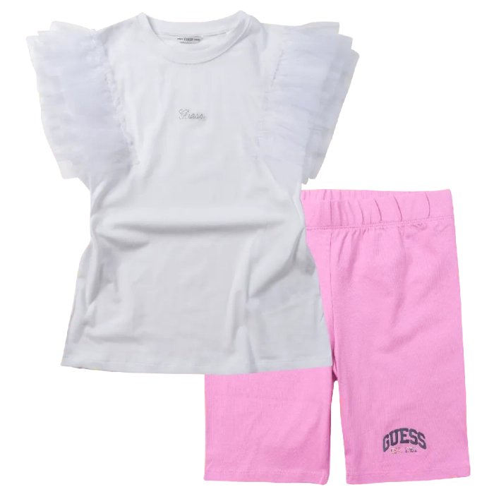 Παιδική μπλούζα Guess για κορίτσια Vail άσπρο καθημερινά μονόχρωμα κοριτσίστικα online (1) | Παιδική βερμούδα Guess για κορίτσια Simplify ροζ καθημερινά κοριτσίστικα ετών online (1) 