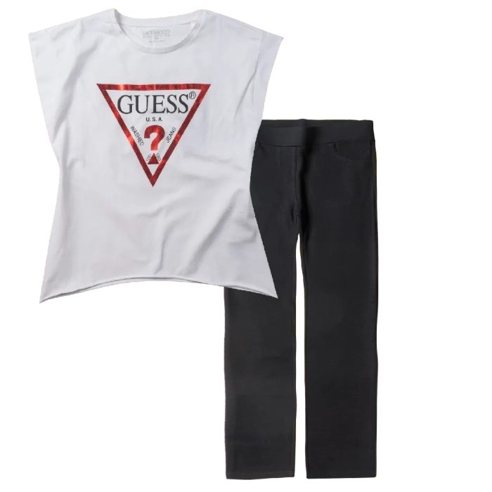 Παιδική μπλούζα Guess για κορίτσια Question άσπρο καθημερινά μονόχρωμα κοριτσίστικα online (1) | Παιδικό κολάν Guess για κορίτσια Blank Μαύρο καθημερινά ποιοτικά χειμερινά online 