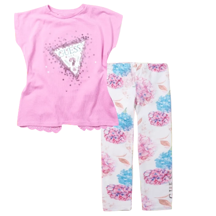 Παιδική μπλούζα Guess για κορίτσια Strassy ροζ καθημερινά μονόχρωμα κοριτσίστικα online (1) | Παιδικό κολάν Guess για κορίτσια Ortansia άσπρο καθημερινά κοριτσίστικα ελαστικά online (1) 