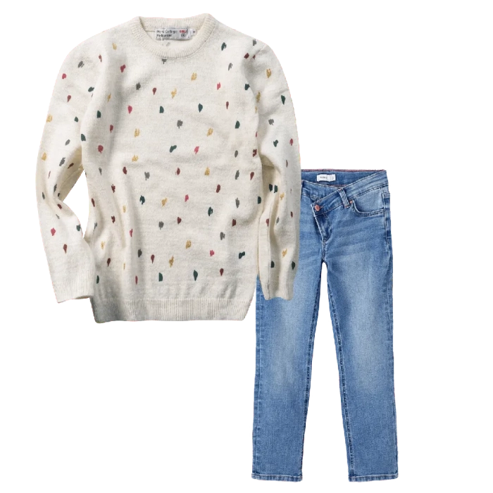 Παιδική μπλούζα New College για κορίτσια Paint full μπεζ καθημερινές ζεστές πλεκτές  online (1) | Παιδικό παντελόνι τζιν name it asterisk μπλε jean μοντέρνα ξεβαμμένα φαρδυά καμπάνα μπάγκι 