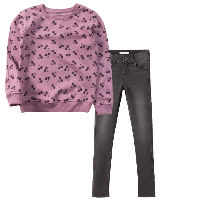 Παιδική μπλούζα Losan για κορίτσια Cherries ροζ καθημερινά κοριτσίστικα online  (1) | Παιδικό παντελόνι Name It για κορίτσια One μαύρο καθημερινά εποχιακά ετών επώνυμα online (1) 