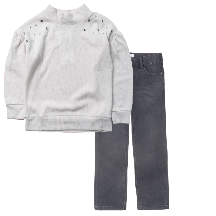 Παιδική μπλούζα Serafino για κορίτσια Royal μπεζ πλεκτή χειμωνιάτικη ζεστή βόλτα ετών online (1) | Παιδικό παντελόνι Name It για αγόρια Slim Jean μαύρο καθημερινό εποχιακό τζιν για αγοράκια ετών online2 