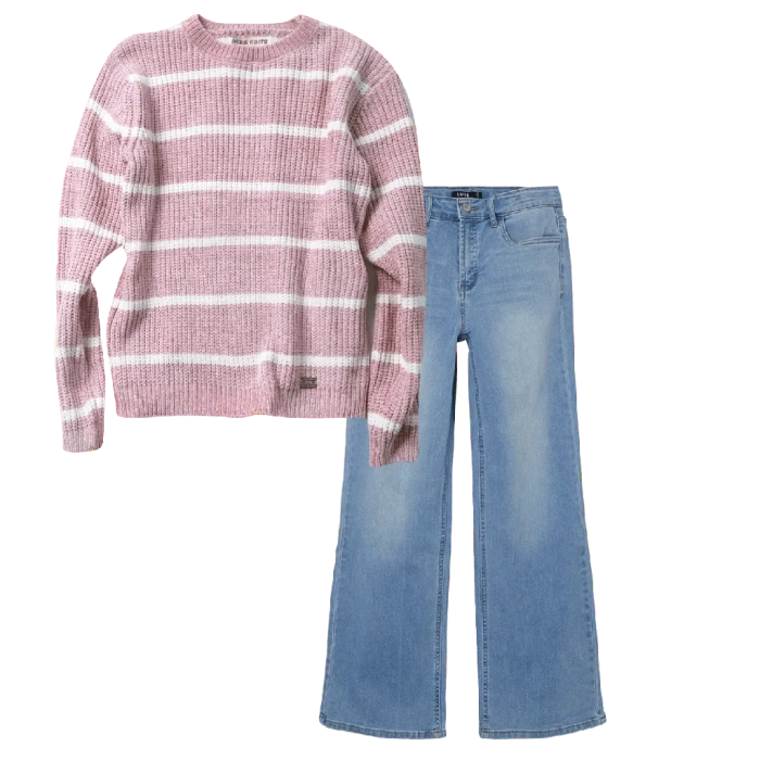 Παιδική μπλούζα Εβίτα για κορίτσια Lines ροζ μοντέρνο πουλόβερ ζεστό ετών online (1) | Παιδικό παντελόνι Name It για κορίτσια Modern μπλε  καθημερινά επώνυμα ετών εποχιακά online (1) 