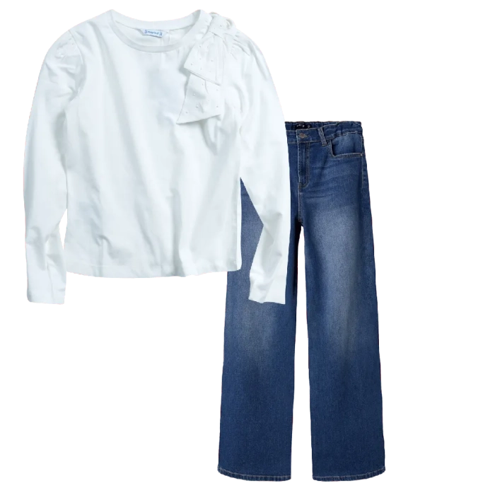 Παιδική μπλούζα Mαyoral για κορίτσια Coolt άσπρο μοντέρνα επώνυμη ετών online (1) | Παιδικό παντελόνι Name it για κορίτσια Beeyou μπλε καθημερινά ετών εποχιακά επώνυμα online (1) 