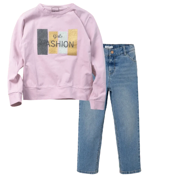 Παιδική μπλούζα ΕΒΙΤΑ για κορίτσια Girls Fashion ροζ σχολείο καθημερινό βόλτα ανοιξιάτικο φθινοπωρινό άνετο ετών online (1) | Παιδικό παντελόνι Name It για κορίτσια World μπλε καθημερινά ετών επώνυμα εποχιακά online (1) 
