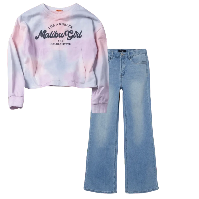 Παιδική μπλούζα Losan για κορίτσια Malibu ροζ κροπ crop μπλούζες μακρυμάνικες tie dye ετών | Παιδικό παντελόνι Name It για κορίτσια Modern μπλε  καθημερινά επώνυμα ετών εποχιακά online (1) 
