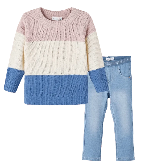 Παιδική μπλούζα name it για κορίτσια tricouerta ροζ πλεκτές μπλούζες ζεστή μοντέρνες μακρυμάνικες ετών online2 | Παιδικό παντελόνι Name It για κορίτσια Absolute μπλε επώνυμα ετών εποχιακά καθημερινά online (1) 
