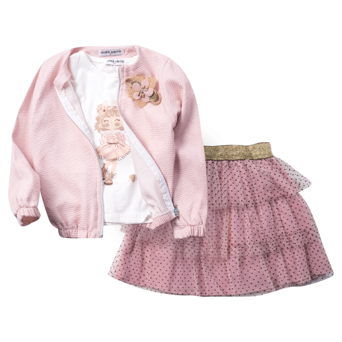 Παιδικό σετ Εβίτα για κορίτσια Cute Girl ροζ φούστα βόλτα ρομαντικό πουά γιορτή ετών casual online (1)