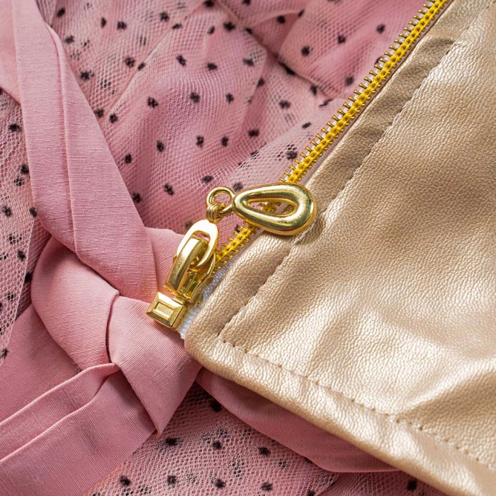 Παιδικό φόρεμα Εβίτα για κορίτσια  Idele ροζ  μοντέρνο βολάν βόλτα χρυσή ζακέτα πουά καλοκαιρινό αέρινο ετών casual online (9)