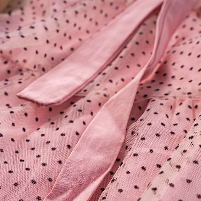 Παιδικό φόρεμα Εβίτα για κορίτσια  Idele ροζ  μοντέρνο βολάν βόλτα χρυσή ζακέτα πουά καλοκαιρινό αέρινο ετών casual online (10)