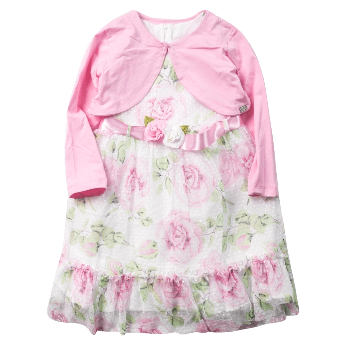 Βρεφικό φόρεμα Εβίτα για κορίτσια Rosa ροζ ζακέτα τούλι λουλούδια φλοράλ ετών casual online (1)