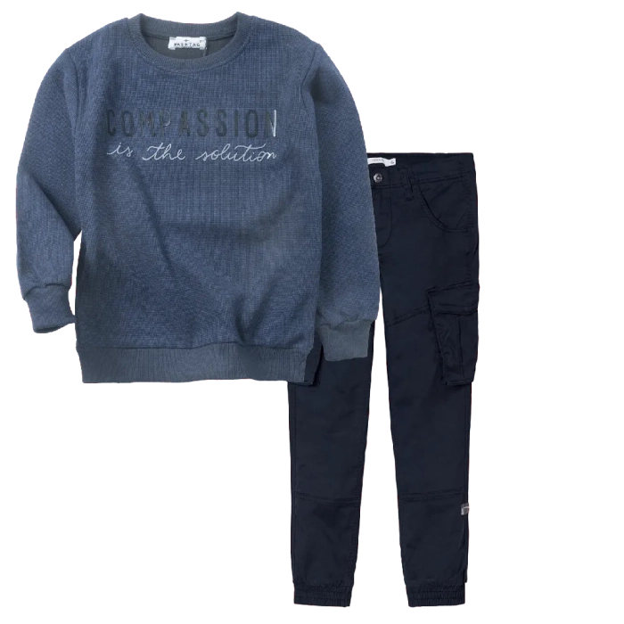 Παιδική μπλούζα Hashtag για αγόρια Compassion μπλε μοντέρνα καθημερινή σχολείο βόλτα ετών online (1) | Παιδικό παντελόνι Name It για αγόρια Garic μπλε  καθημερινά εποχιακά ετών επώνυμα online (5) 