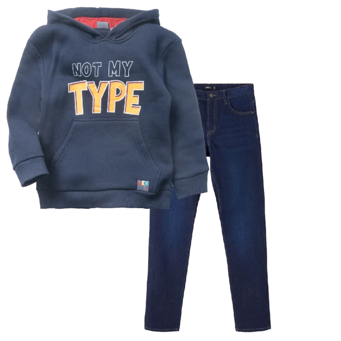 Παιδική μπλούζα ΑΚΟ για αγόρια NotMyType μπλε χειμωνιάτικη καθημερινή σχολείο άνετη κουκουλα με χνούδι ετών online (1) | Παιδικό παντελόνι Name it για αγόρια Reg μπλε καθημερινά ελαστικά εποχιακά ετών online (2) 