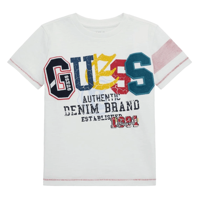 Παιδική μπλούζα Guess για αγόρια Authentic άσπρο επώνυμη καλοκαιρινή μακό άνετη ετών online (3)