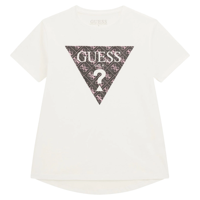 Παιδική μπλούζα Guess για κορίτσια Saimon άσπρο επώνυμη οικονομική βαμβακερή καλοκαιρινή ετών Online  (2)