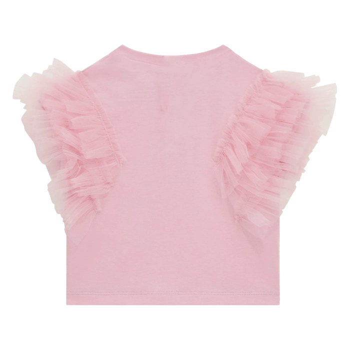 Παιδική μπλούζα Guess για κορίτσια ροζ επώνυμη οικονομική βαμβακερή καλοκαιρινή ετών Online  (1)