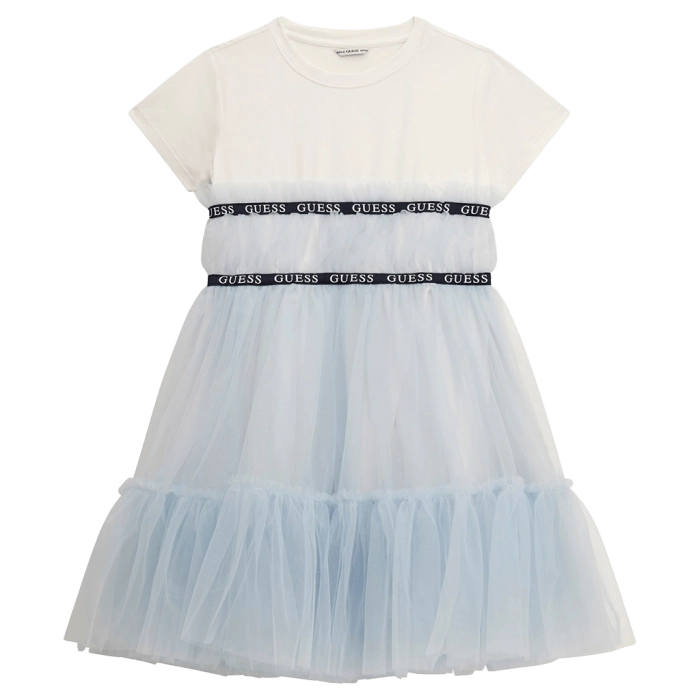 Παιδικό φόρεμα Guess για κορίτσια SkyView γαλάζιο μοντέρνο επώνυμο για καλό 3