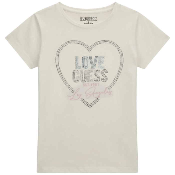 Παιδική μπλούζα Guess για κορίτσια Gem άσπρο καθημερινή καλοκαιρινή μακό επώνυμο ετών online (2)