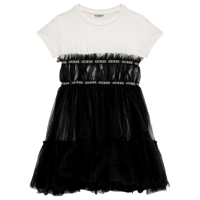 Παιδικό φόρεμα Guess για κορίτσια Skyview μαύρο επώνυμο μοντέρνο με τούλικαλό ετών online (3)