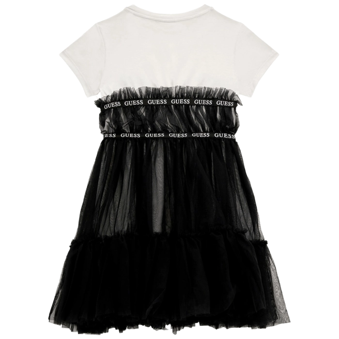 Παιδικό φόρεμα Guess για κορίτσια Skyview μαύρο επώνυμο μοντέρνο με τούλικαλό ετών online (2)
