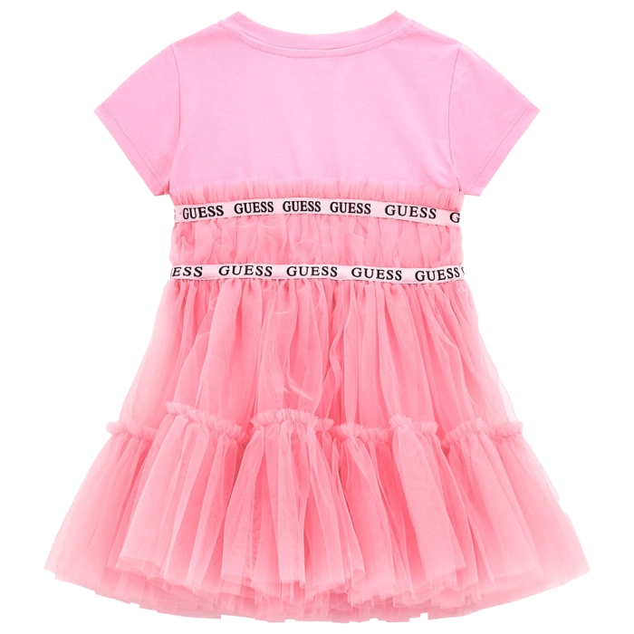 Παιδικό φόρεμα Guess για κορίτσια SkyPink  φούξια επώνυμο μοντέρνο με τούλι καλό ετών online (2)