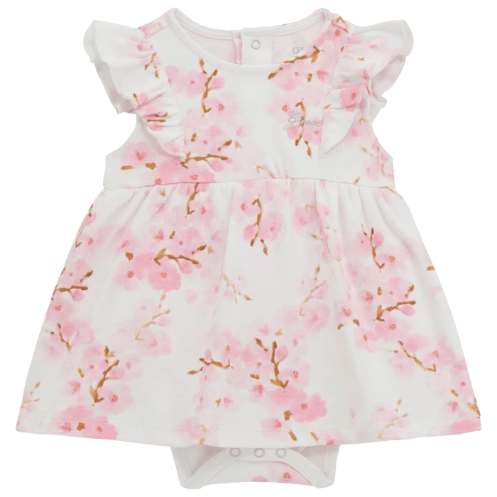 Βρεφικό φόρεμα Guess για κορίτσια WhiteFlowers ροζ  καλοκαιρινό βαμβακερό επώνυμο ετών online