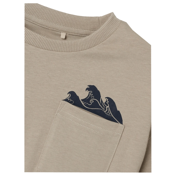 Παιδική μπλούζα Name it για αγόρια waves μπεζ καθημερινή καλοκαιρινή μακό βαμβακερή άνετη ετών online  (1)