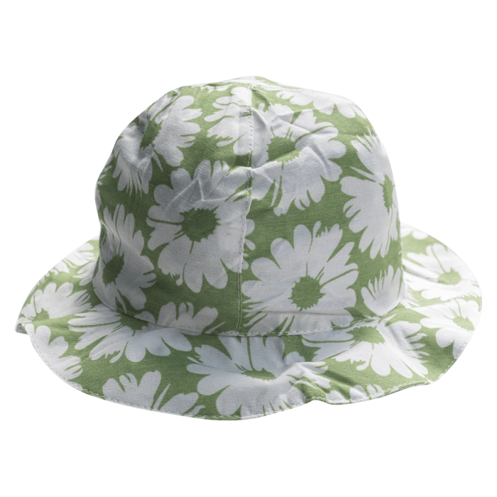 Παιδικό καπέλο για κορίτσια flowers of summer πράσινο καλοκαρινά στρογγυλά μεγάλοα καπελάκια με λουλούδια floral