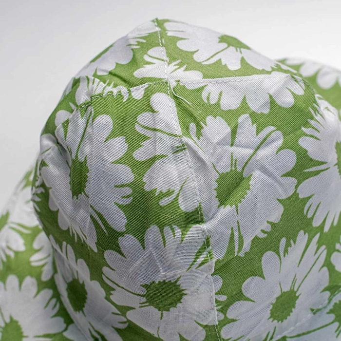 Παιδικό καπέλο για κορίτσια flowers of summer πράσινο καλοκαρινά στρογγυλά μεγάλοα καπελάκια με λουλούδια floral (3)