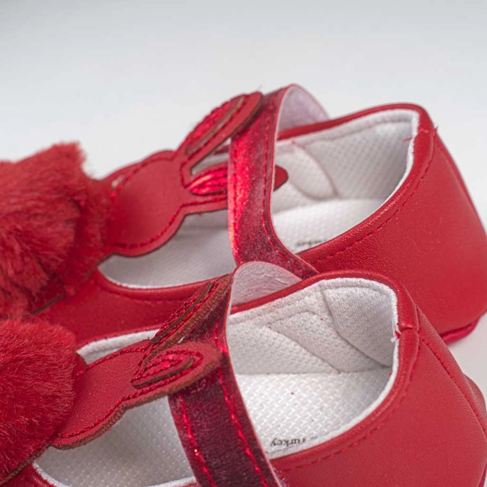 Βρεφικά παπούτσια για κορίτσια Pon pon κόκκινο παπουτσάκια αγκαλιάς για μωράκια μαλακά μηνών online (3)