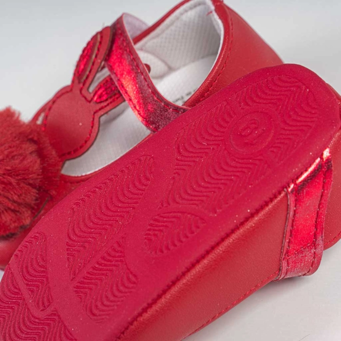 Βρεφικά παπούτσια για κορίτσια Pon pon κόκκινο παπουτσάκια αγκαλιάς για μωράκια μαλακά μηνών online (1)