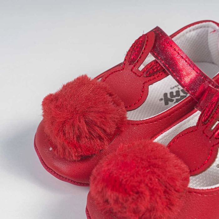 Βρεφικά παπούτσια για κορίτσια Pon pon κόκκινο παπουτσάκια αγκαλιάς για μωράκια μαλακά μηνών online (2)