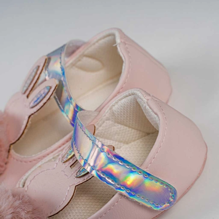 Βρεφικά παπούτσια για κορίτσια Pon pon μπεζ παπουτσάκια αγκαλιάς για μωράκια μαλακά μηνών online (3)