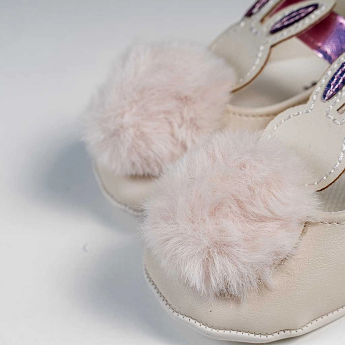 Βρεφικά παπούτσια για κορίτσια Pon pon κουφετί παπουτσάκια αγκαλιάς για μωράκια μαλακά μηνών online (2)