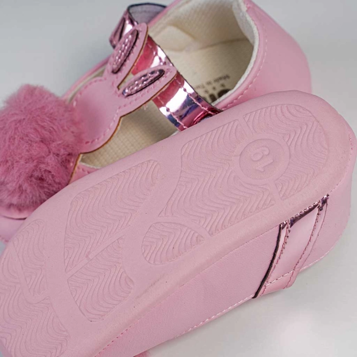 Βρεφικά παπούτσια για κορίτσια Pon pon ροζ παπουτσάκια αγκαλιάς για μωράκια μαλακά μηνών online (1)