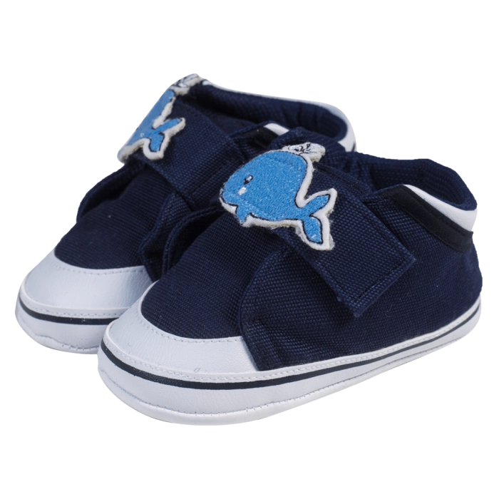 Βρεφικά παπούτσια για αγόρια happy whale μπλε παπουτσάκια αγkαλιάς για μωράκια μαλακά μηνών online (1)