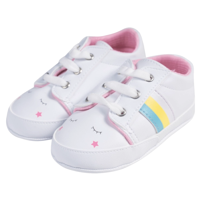 Βρεφικά παπούτσια για κορίτσια sleepy unicorn άσπρο παπουτσάκια αγκαλιάς για μωράκια μαλακά μηνών online (1)
