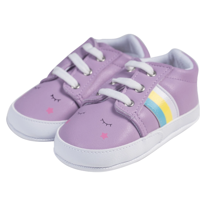 Βρεφικά παπούτσια για κορίτσια sleepy unicorn μωβ παπουτσάκια αγκαλιάς για μωράκια μαλακά μηνών online