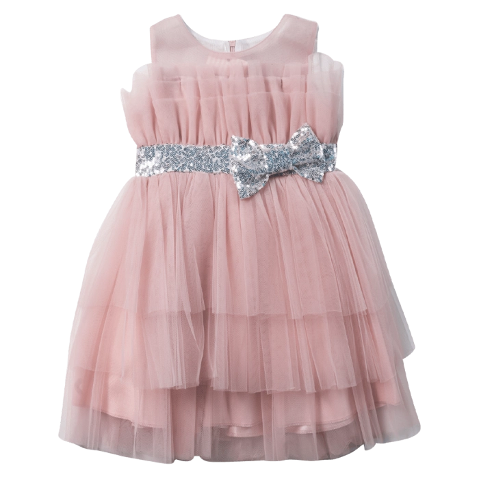Bρεφικό αμπιγέ φόρεμα για κορίτσια Rosalia ροζ γάμος βάφτιση καλό τούλι μηνών online (1)