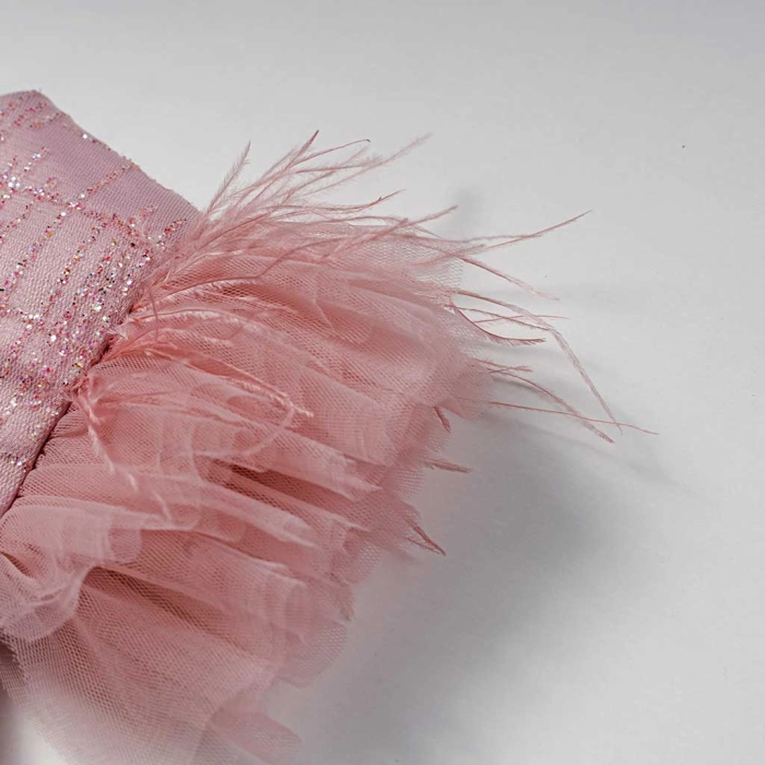 Bρεφικό αμπιγέ φόρεμα για κορίτσια Feather ροζ γάμος βάφτιση καλό τούλι μηνών online (2)