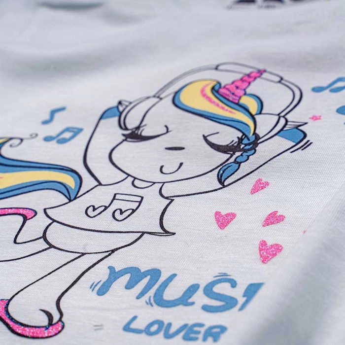 Παιδική μπλούζα AKO για κορίτσια unicorn music άσπρο κοντομάνικες μπλούζες καλοκαιρινές με μονέκερο tshirt μοντέρνα ετών (2)