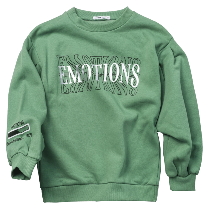 Παιδική μπλούζα φούτερ NEK Emotions πράσινο φούτερ χοντρό χειμερινό  μοντέρνα φαρδιά ετών