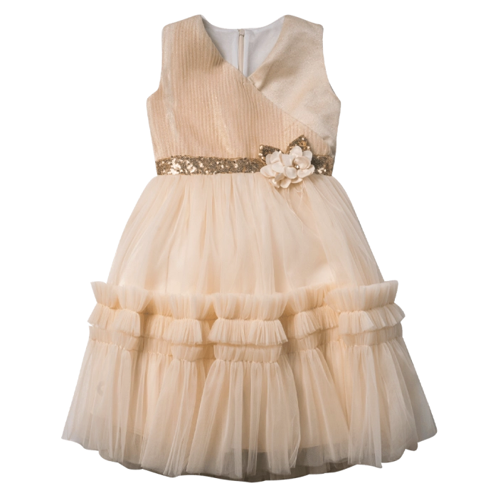 Παιδικό φόρεμα αμπιγέ για κορίτσια Minor μπεζ παρανυφάκι γάμο βάφτιση καλό τούλι ετών online (1)