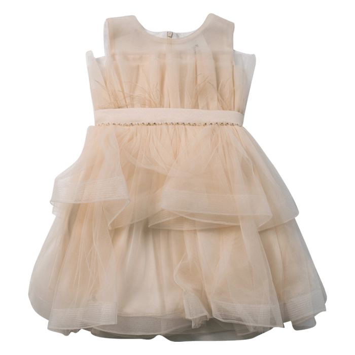 Βρεφικό φόρεμα αμπιγέ για κορίτσια Noelia μπεζ παρανυφάκι γάμο βάφτιση καλό τούλι ετών online (6)