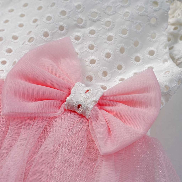 Βρεφικό φόρεμα Εβίτα για κορίτσια Stacy ροζ καλοκαιρινό οικονομικό τούλι κορδέλα μηνών online (4)