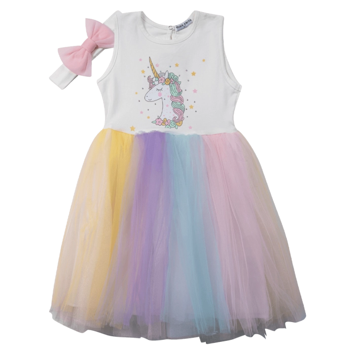 Παιδικό φόρεμα Εβίτα για κορίτσια Star Unicorn άσπρο μακό καλοκαιρινό οικονομικό αμάνικο μονόκερος ετών unicorn online (1)