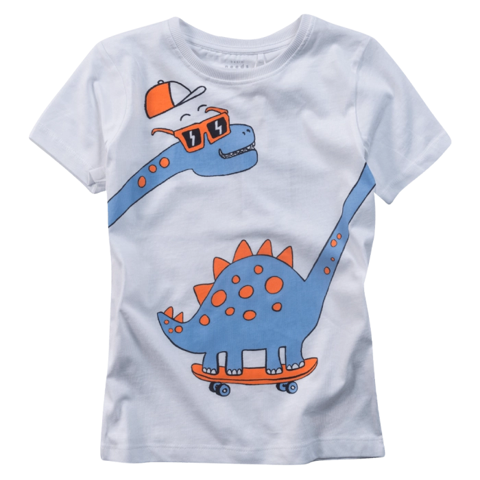 Παιδική μπλούζα Name it για αγόρια DynoCool άσπρο βαμβακερό καλοκαιρινό κοντομάνικο οικονομικό δεινόσαυρος ετών online (1)
