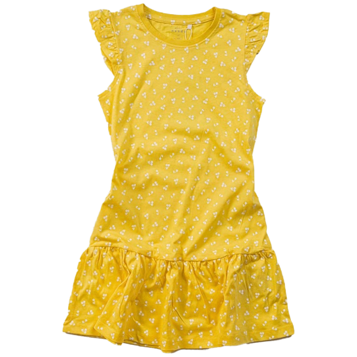 Παιδικό φόρεμα Name it για κορίτσια Cherries κίτρινο καλοκαιρινό οικονομικό βαμβακερό μακό ετών online (1)