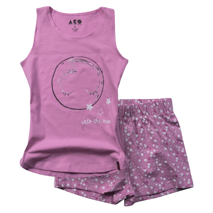 Παιδική πιτζάμα AKO για κορίτσια Moon ροζ άνετο καλοκαιρινό σπίτι μακό ύπνο ετών online (1)