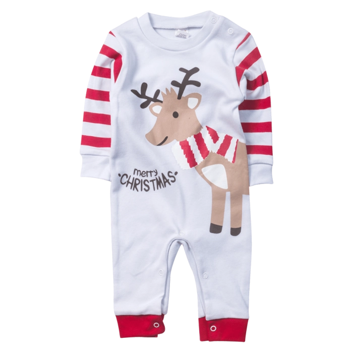 Βρεφικό χριστουγεννιάτικο φορμάκι Reindeer άσπρο χριστούγεννα μωρό οικονομικό χωρις πόδι μηνών online (1)